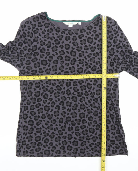 Boden Women Grey Leopard Print 3/4 Sleeve Cotton T-Shirt Size 12