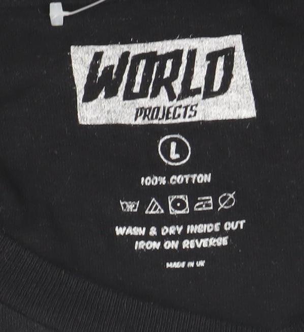 World Projects Men’s Black Graphic Print T-Shirt Size L
