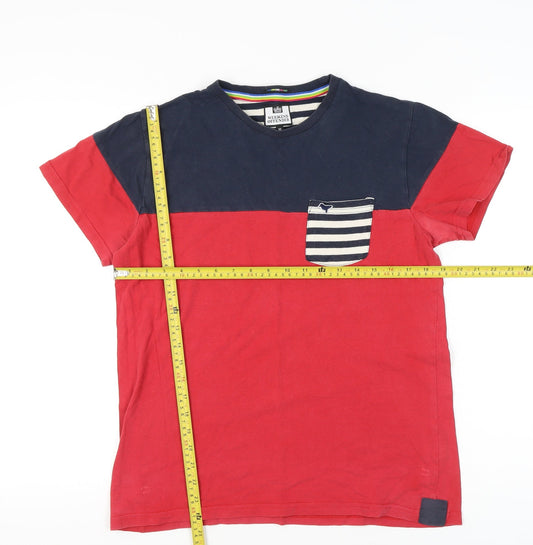 Weekend Offender Mens Medium Red Blue Colourblock Cotton T-Shirt