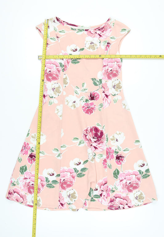 Ronni Nicole Womens Pink Floral Fit & Flare Dress Size 10