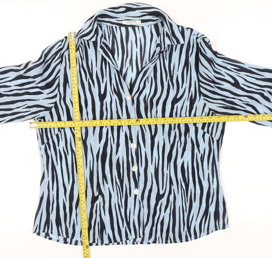 Platinum Womens Blue Animal Print Button-Up Shirt Size 16