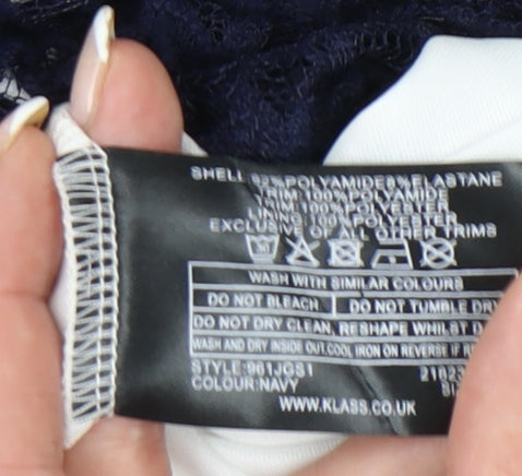 Klass Women’s Navy Blue Lace Sheath Dress Size 12 Knee Length V-Neck