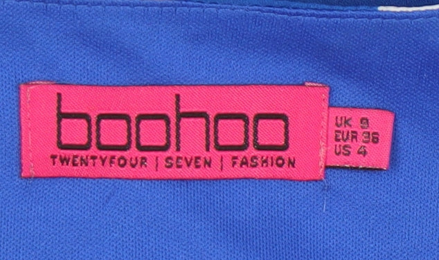 Boohoo Women’s Blue Floral Playsuit Size 8 V-Neck Short Sleeve