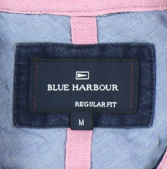 Marks and Spencer Blue Harbour Men's Blue Pink Striped Long Sleeve Polo Shirt M