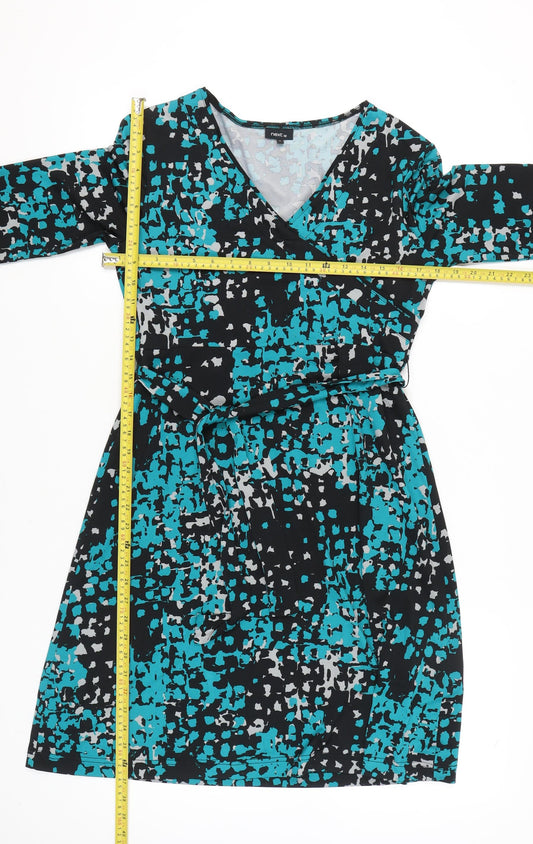 Next Women’s Black Blue Wrap Dress Size 12 Geometric Print
