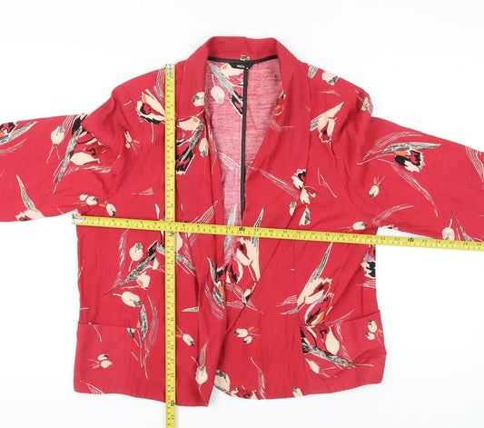 M&Co Women’s Red Floral Blazer Jacket Size 18 Shawl Collar