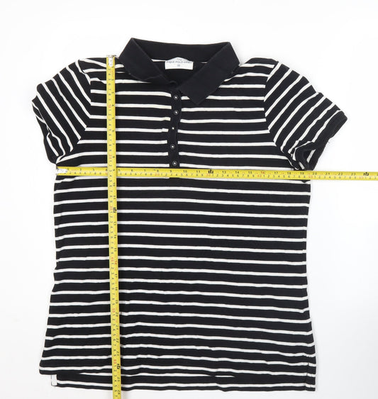 C&A Men’s Black White Striped Polo Shirt XL Cotton Stretch