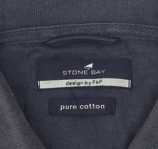 Stone Bay Men’s Black Striped Polo Shirt Large Cotton Casual