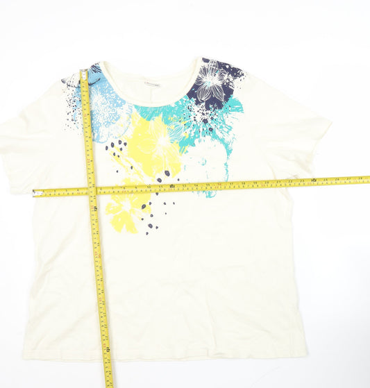 Damart Women’s Ivory Floral Print Cotton T-Shirt Plus Size 22/24