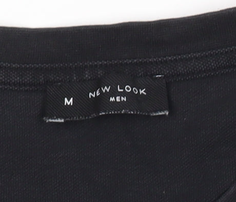 New Look Men Black M Crew Neck Cotton Striped T-Shirt