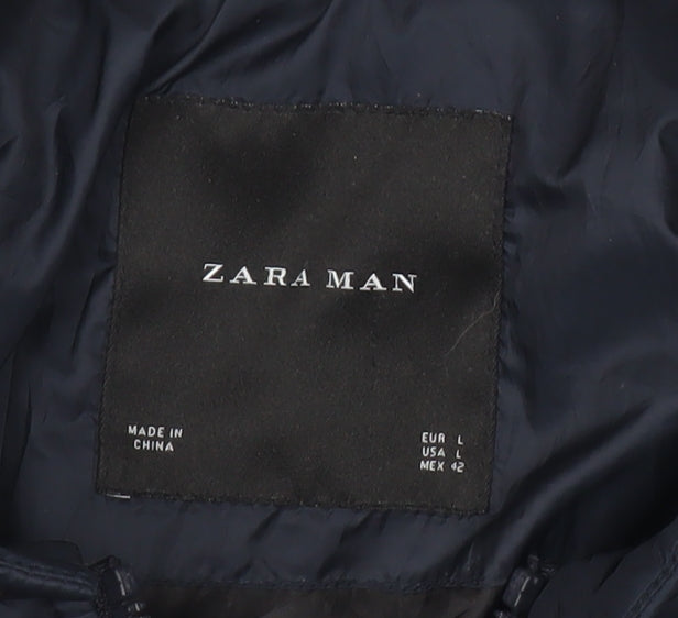 Zara Man Mens Blue Quilted Bomber Jacket L Regular Fit Casual