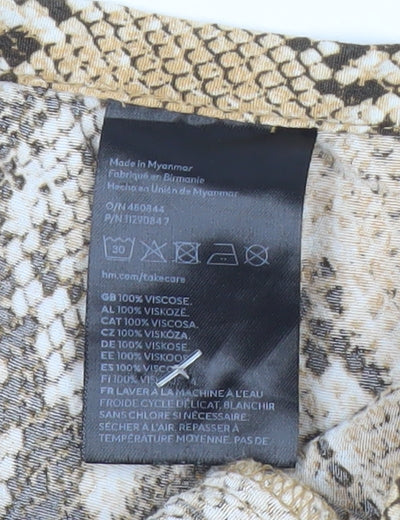 H&M Women’s Beige Snake Print Midi A-Line Skirt Size 12