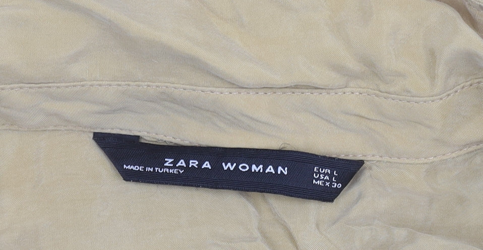 Womens UK Size L Zara Beige Basic Button-Up