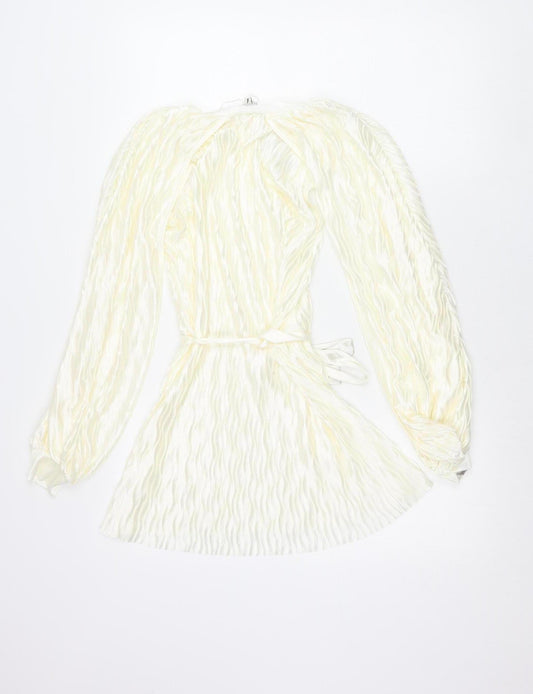 River Island Women’s Ivory Wrap Blouse Size 8 Belted Long Sleeve