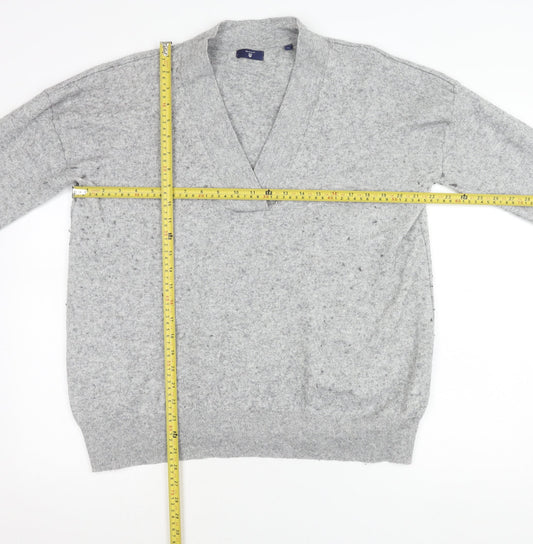 Gant Womens Grey V-Neck Wool Pullover Jumper XL