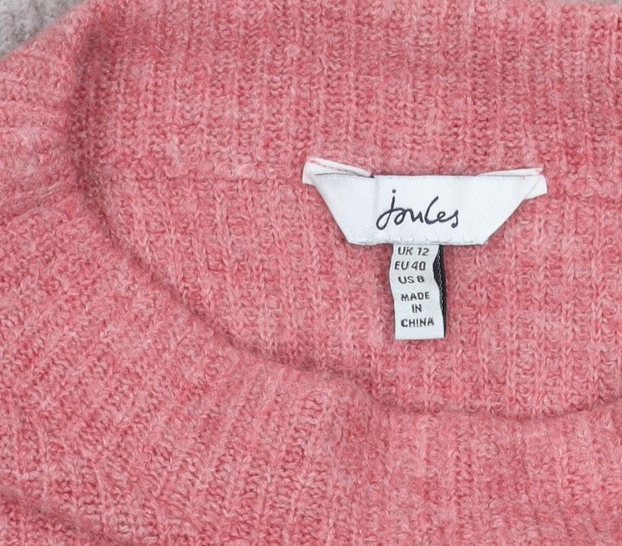 Joules Womens Pink Beige White Wool Blend Mock Neck Jumper Size 12