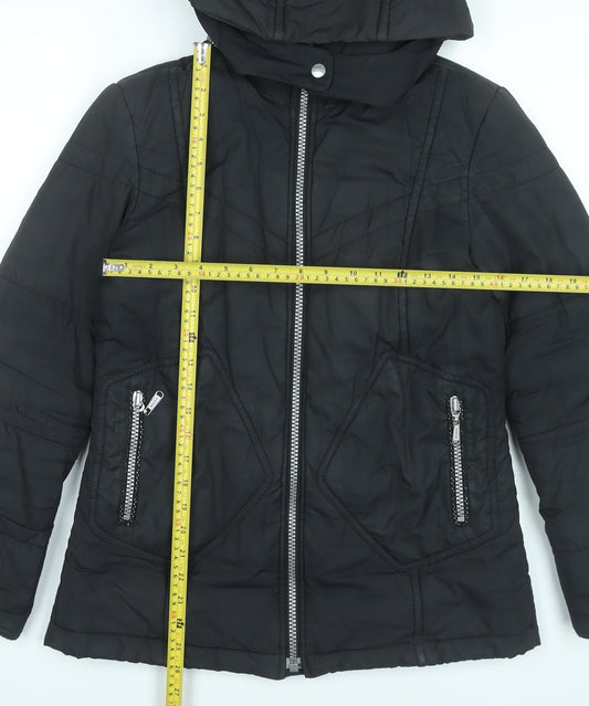 Mexx Womens Black Size 8 Mid-Length Hooded Puffer Jacket