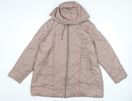 Additional front view of Anne de Lançay women’s brown quilted puffer coat l hooded jacket