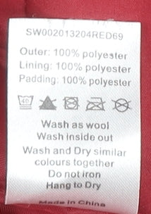 Bm Women’s Red Hooded Puffer Jacket Size M Mid-Length Polyester