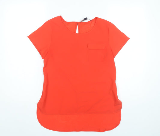 Additional front view of French Connection Women’s Red Tunic Blouse, size S, Short Sleeve