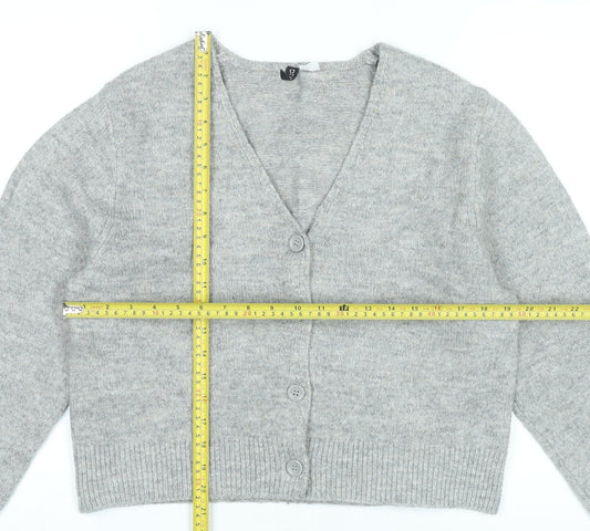 H&M Women Grey V-Neck Cardigan Jumper Long Sleeve Size S