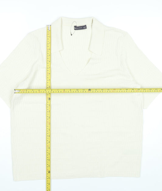 Marks and Spencer Men’s Ivory Polo Shirt L Knit Viscose Blend