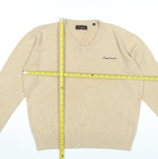 Pierre Cardin Mens Beige XL V-Neck Pullover Jumper Acrylic Knit