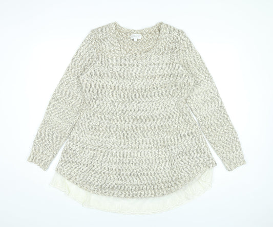 Apricot Women’s Beige Knit Jumper Dress M Long Sleeve Lace Hem