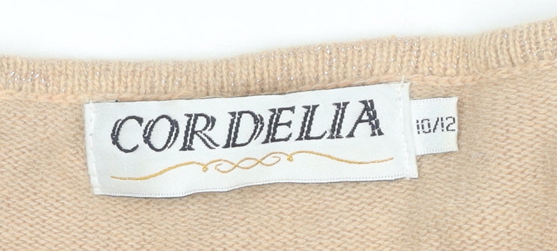 Cordelia Womens Beige Sequin Embellished Jumper Size 10 Pullover Knitwear