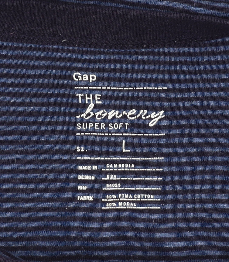 Gap Women’s Blue Striped Long Sleeve Crew Neck T-Shirt Size L