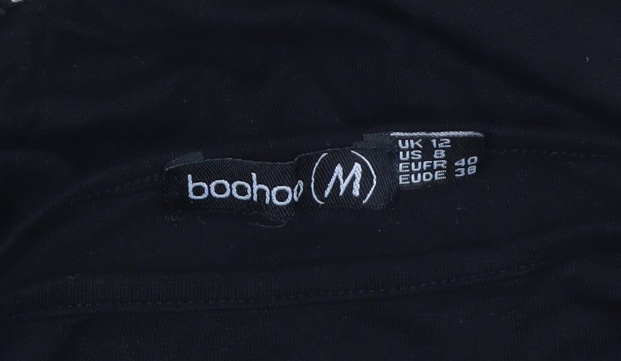 Boohoo Womens Black Leopard Print Peplum Blouse UK 12 Regular