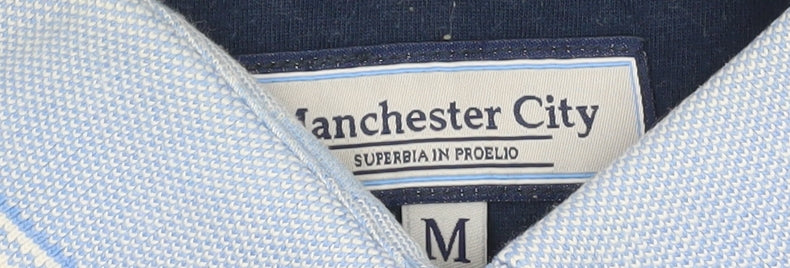Manchester City Mens Blue Striped Polo Shirt Size M Short Sleeve Cotton