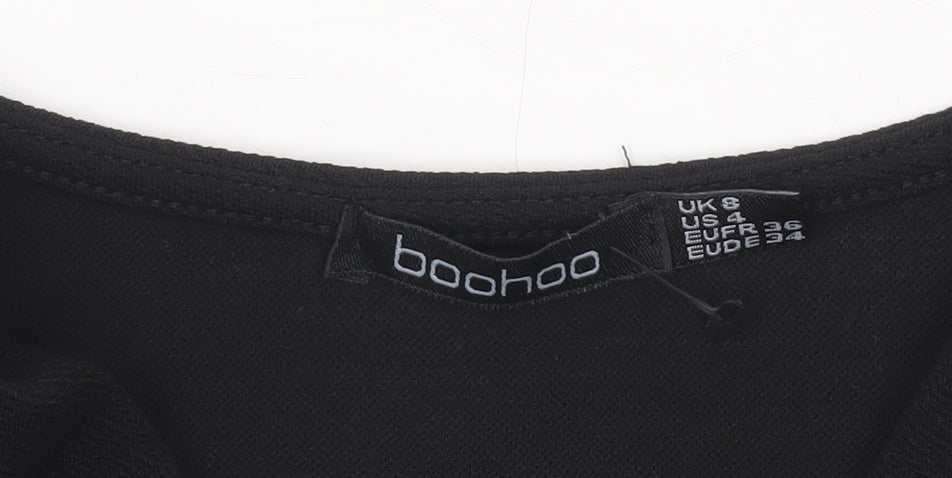 Boohoo Women’s Black V-Neck Belted Jumpsuit Size 8 Regular