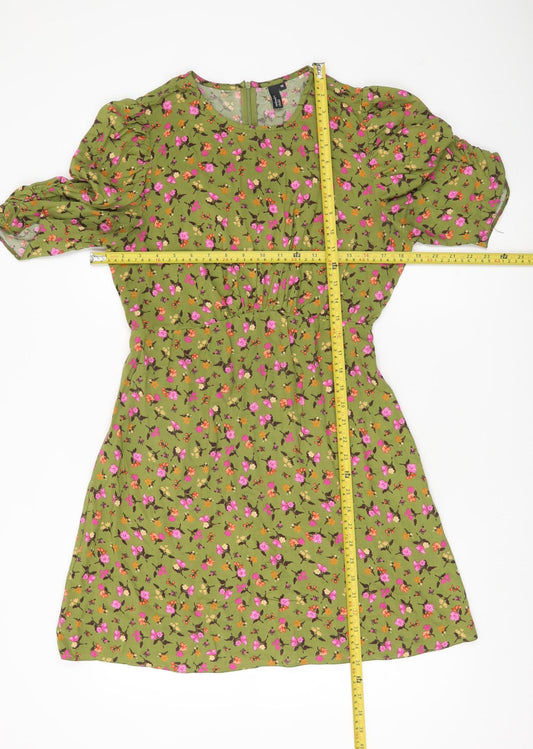 Nobody's Child Women’s Green Floral Puff Sleeve Shift Dress UK 10
