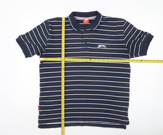 Slazenger Men’s Blue Striped Polo Shirt M Short Sleeve Cotton