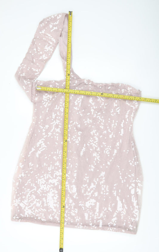 Boohoo Women’s Pink Sequin One Shoulder Bodycon Dress UK 22