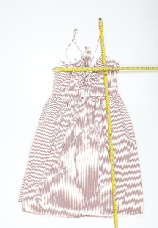 Boohoo Women Red Striped Cotton Knee Length Sundress UK 10