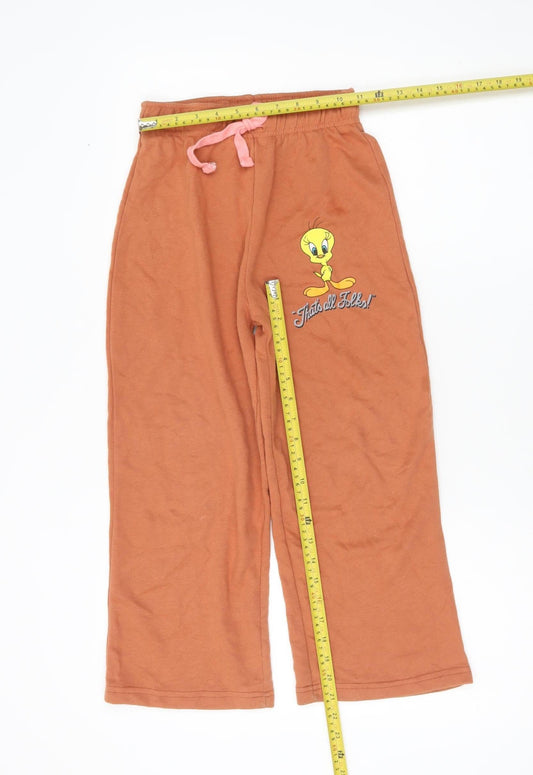 H&M Girls Orange Tweety Sweatpants 9-10 Years Cartoon Looney Tunes Trousers
