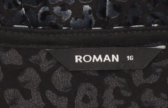 Womens UK Size 16 Roman Black Wrap Blouse