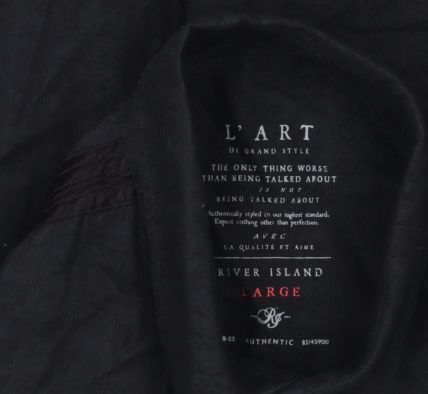 River Island Men's Black Cotton Long Sleeve Dress Shirt Size L