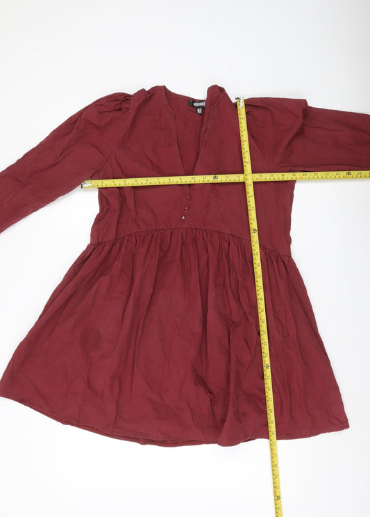 Missguided Women Red Size 12 A-Line Mini Dress Long Sleeve Cotton
