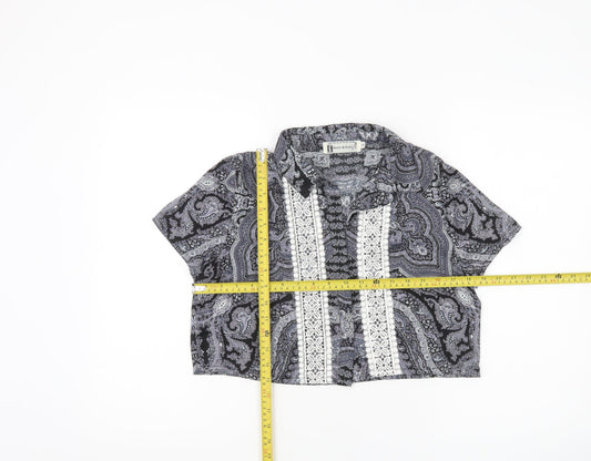 Womens UK Size M Hearts & Bows Black Cropped Blouse