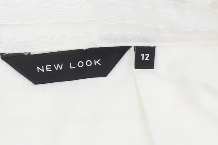 New Look Womens White Size 12 A-Line Midi Skirt Viscose Blend