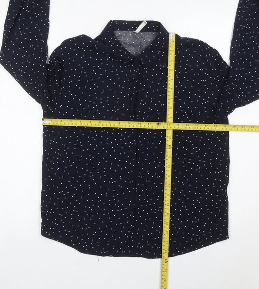 Bershka Womens Blue Polka Dot Button-Up Shirt Size M Long Sleeve