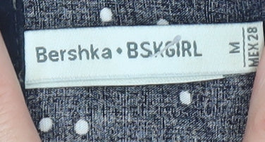 Bershka Womens Blue Polka Dot Button-Up Shirt Size M Long Sleeve