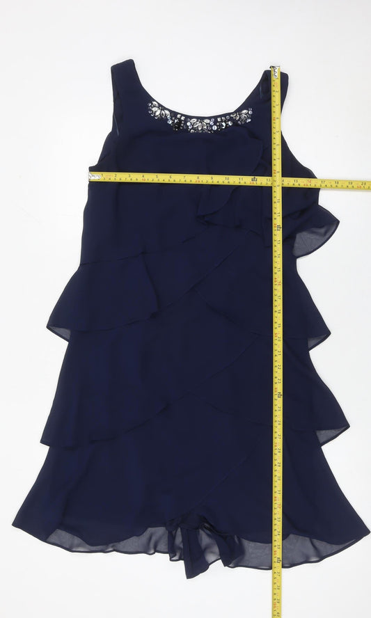 Gina Bacconi Women’s Blue Size 12 Beaded Chiffon Shift Dress