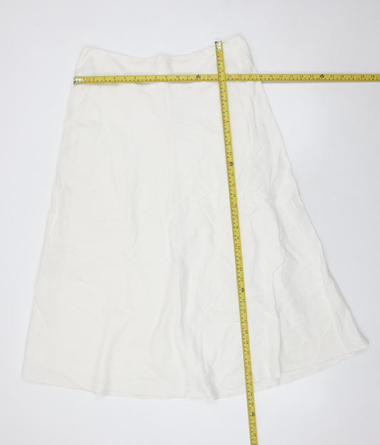 Marks and Spencer Women’s White A-Line Midi Skirt Size 14 Linen Blend