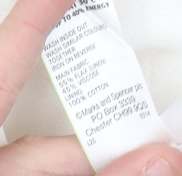 Marks and Spencer Women’s White A-Line Midi Skirt Size 14 Linen Blend