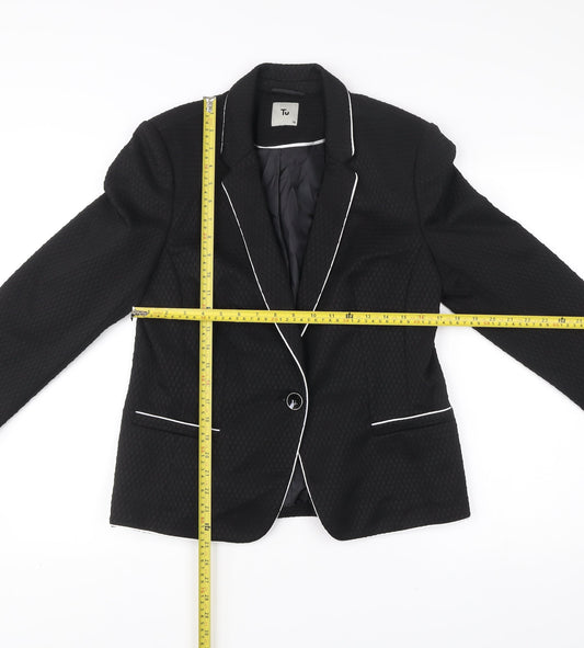 Tu Womens Black Size 14 Blazer Jacket Notch Lapel One Button Workwear