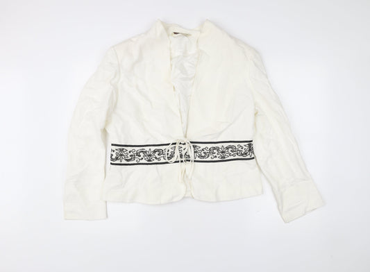 Illusion Collection Women’s White Blazer Size 18 Embroidered Tie Waist